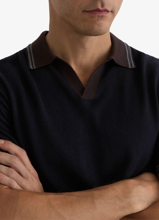 Reiss Redmire regular fit polo van merino wol - detail 4 donkerblauw