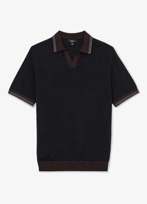 Reiss Redmire regular fit polo van merino wol - voorkant donkerblauw