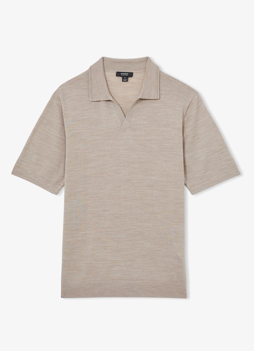 Reiss Regular fit fijngebreide polo van wol - voorkant 4 khaki