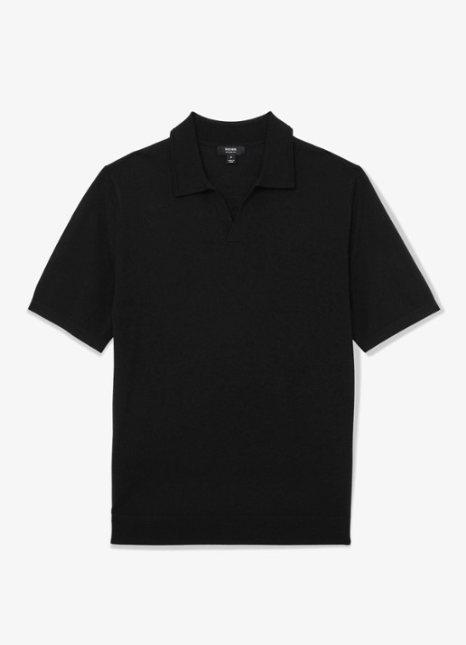 Reiss Regular fit fijngebreide polo van wol - voorkant 5 black / zwart