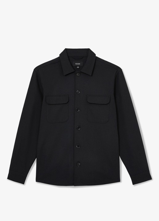 Reiss Regular fit overshirt met borstzak - voorkant navy / blauw