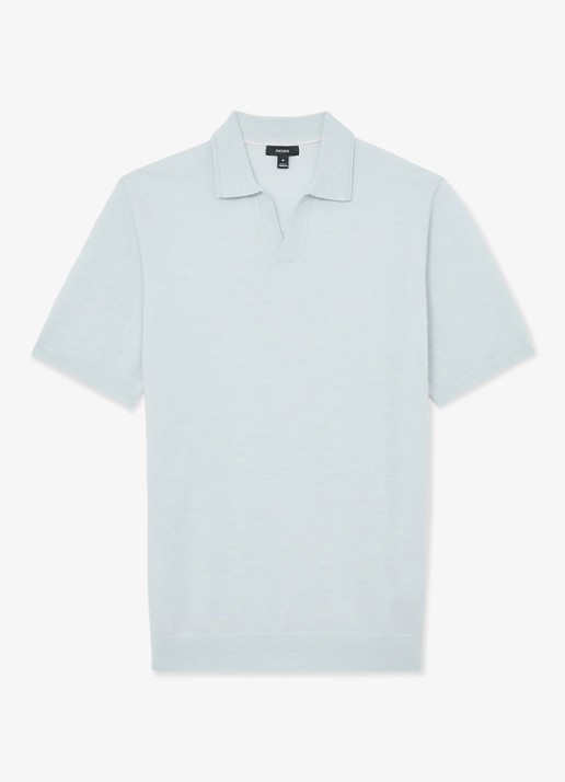 Reiss Regular fit polo met gemêleerd dessin - voorkant aquatic blue / lichtblauw