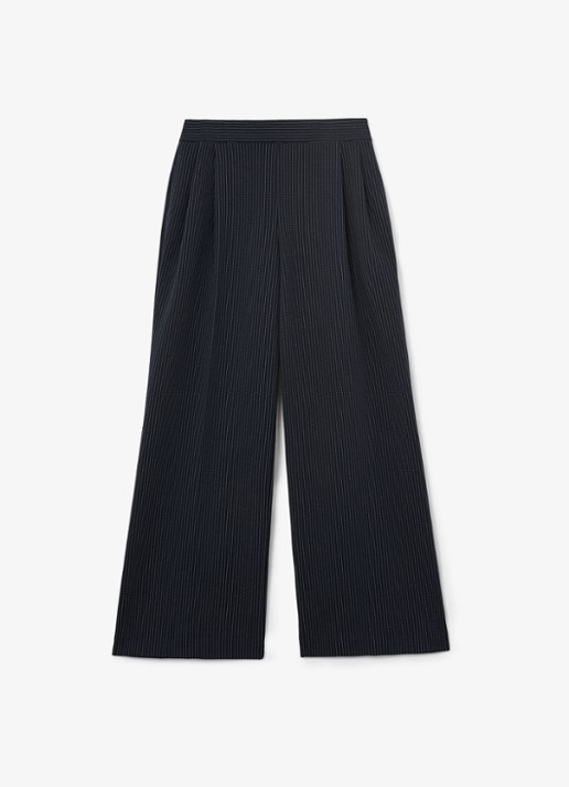 Reiss Remi high waist wide fit pantalon met streepprint - voorkant 2 donkerblauw