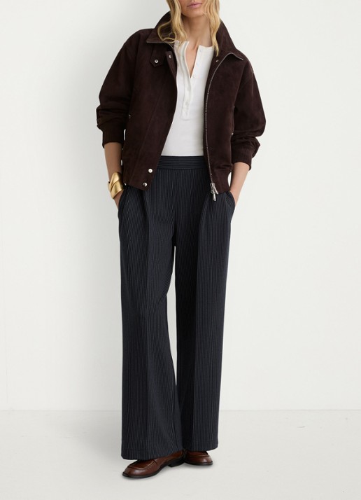 Reiss Remi high waist wide fit pantalon met streepprint - voorkant 3 donkerblauw