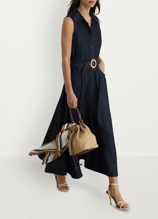 Reiss Remi midi blousejurk met ceintuur - detail 3 donkerblauw