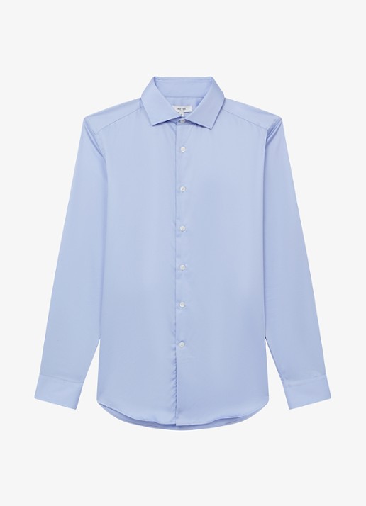 Reiss Remote slim fit overhemd met cut-away kraag - voorkant lichtblauw