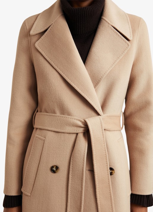Reiss Rene mantel in wolblend met strikceintuur - detail 3 camel