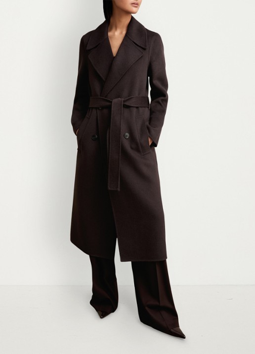 Reiss Rene mantel in wolblend met strikceintuur - voorkant 7 aubergine