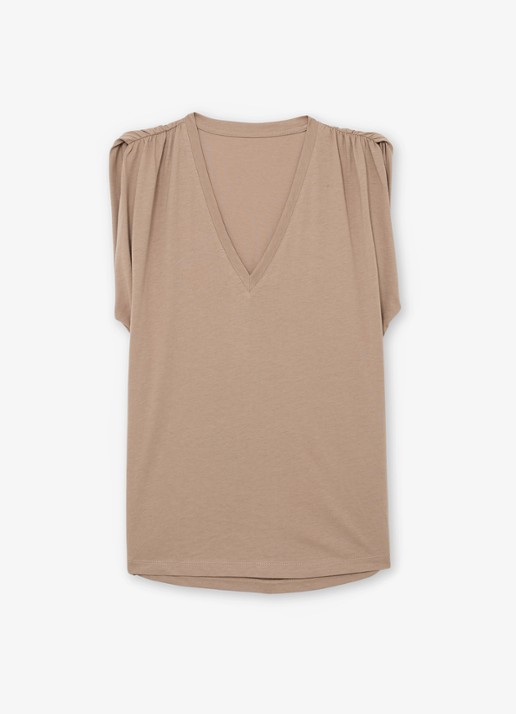 Reiss Renee top met V-hals - voorkant beige