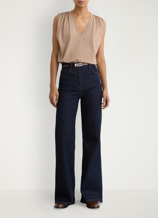 Reiss Renee top met V-hals - voorkant 2 beige
