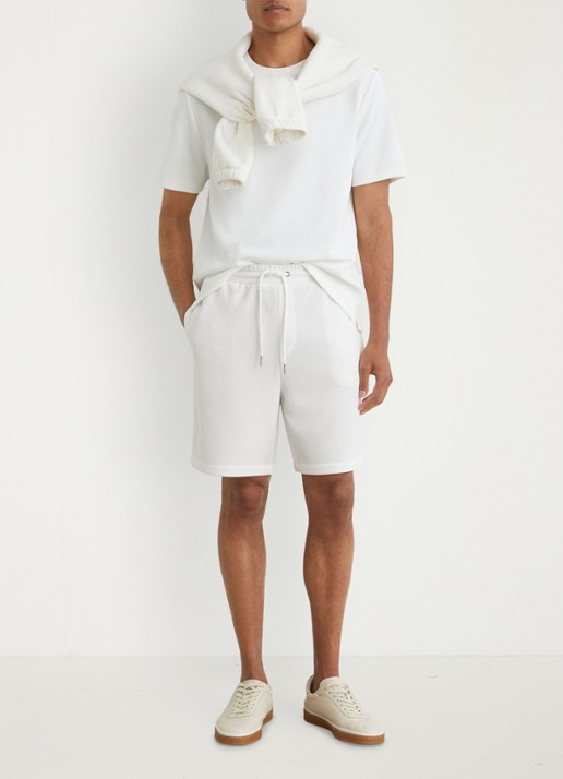 Reiss Renly straight fit korte joggingbroek met wafelstructuur - voorkant 3 white / wit