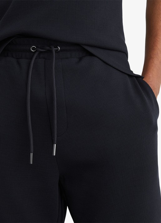 Reiss Renly straight fit korte joggingbroek met wafelstructuur - detail 2 navy / blauw