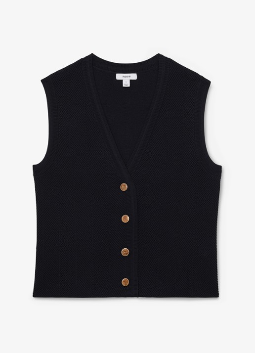 Reiss Ria gilet met structuur - voorkant donkerblauw