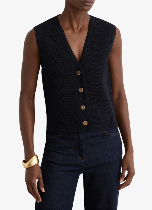 Reiss Ria gilet met structuur - voorkant 2 donkerblauw