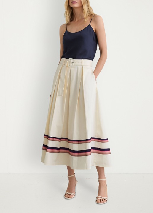 Reiss Rian midi rok met ceintuur en steekzakken - voorkant 6 creme