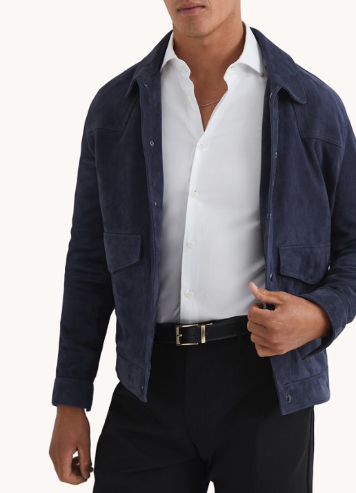 Reiss Ricky reversible riem van leer - voorkant 4 black / zwart