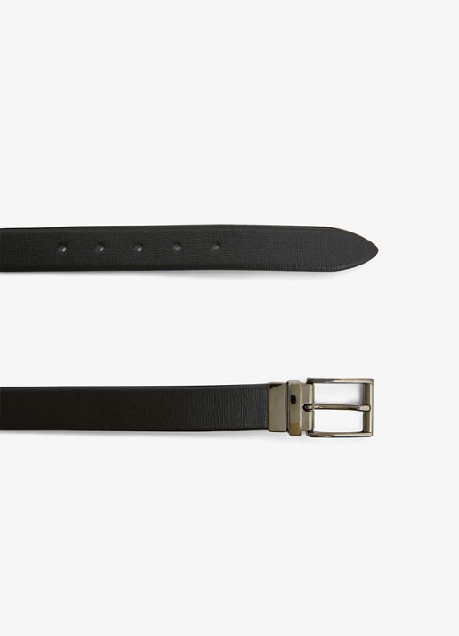 Reiss Ricky reversible riem van leer - voorkant 4 zwart / donkerbruin