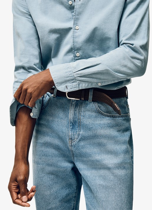 Reiss Riem met leren detail - voorkant 4 donkerbruin