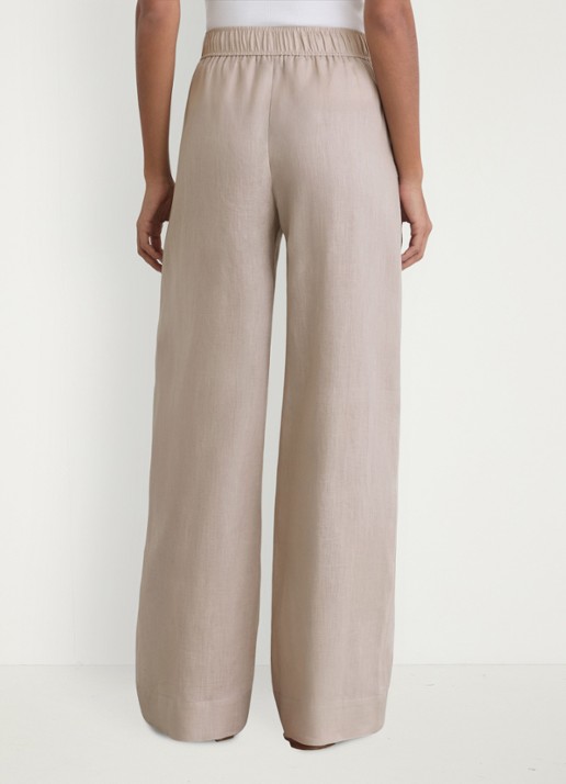 Reiss Riley high waist wide fit broek van linnen met steekzakken - achterkant neutral / beige