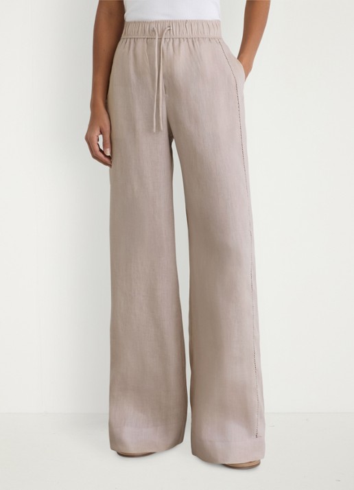 Reiss Riley high waist wide fit broek van linnen met steekzakken