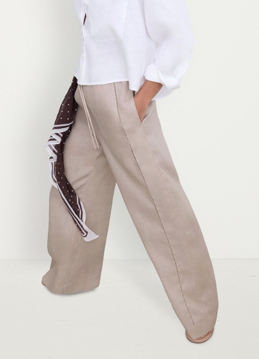 Reiss Riley high waist wide fit broek van linnen met steekzakken - detail 7 neutral / beige