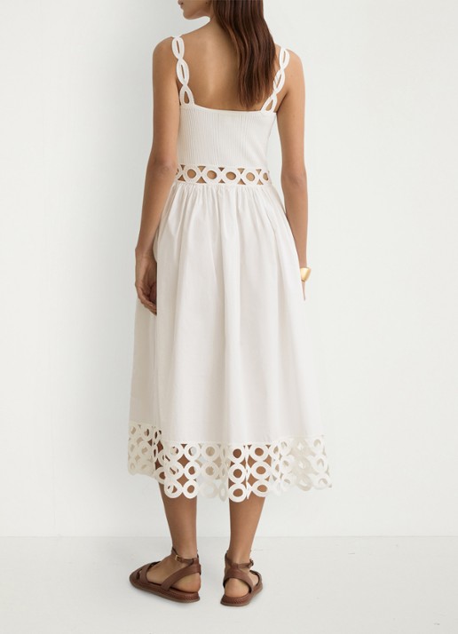 Reiss Rite ribgebreide midi jurk met cut-out detail - achterkant 3 wit