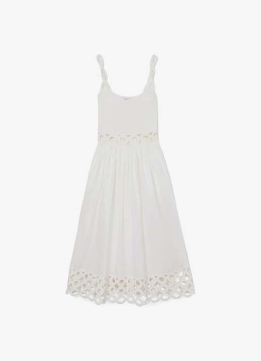 Reiss Rite ribgebreide midi jurk met cut-out detail - voorkant wit