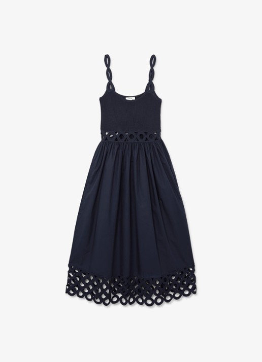 Reiss Rite ribgebreide midi jurk met cut-out detail - voorkant 4 donkerblauw