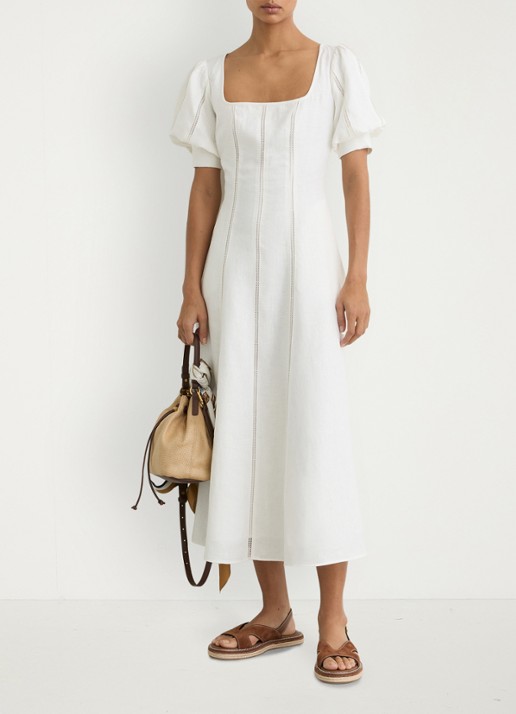 Reiss Riva midi jurk van linnen met borduring - detail 5 wit