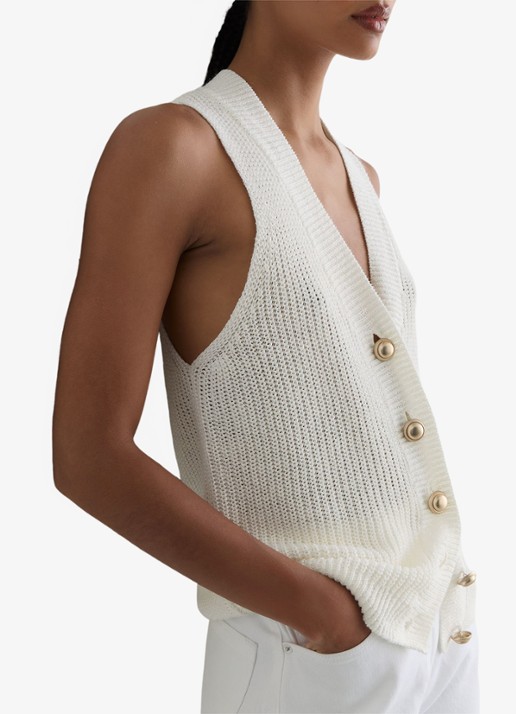 Reiss Robin grofgebreid gilet van linnen - detail 3 wit