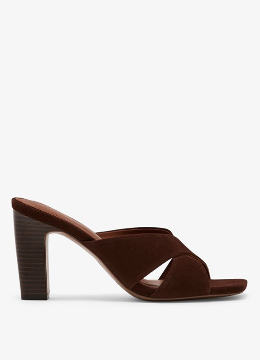 Reiss ROCHELLE Suede Cross-Strap Block-Heel Mules