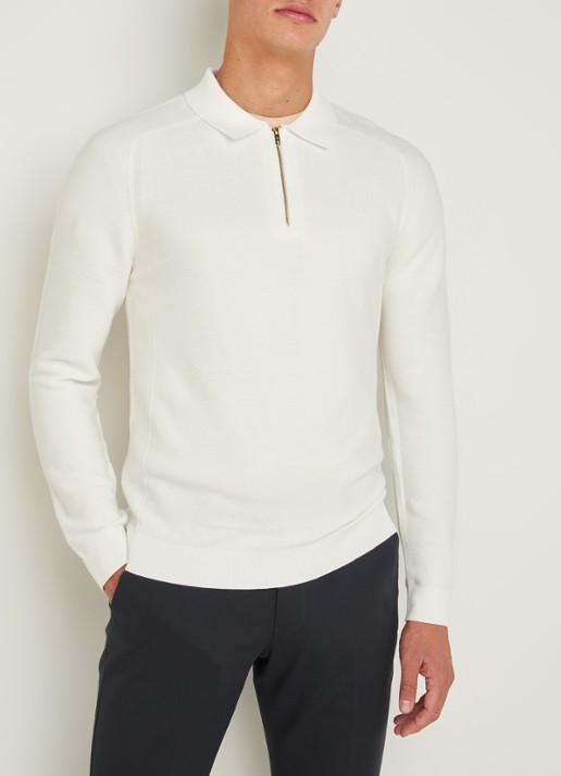 Reiss Roman fijngebreide pullover met halve rits - detail gebroken wit