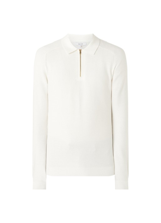 Reiss Roman fijngebreide pullover met halve rits - voorkant 3 gebroken wit