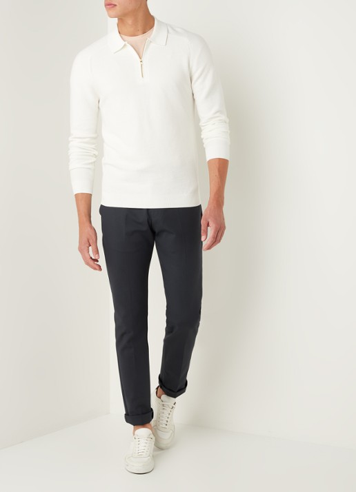 Reiss Roman fijngebreide pullover met halve rits - voorkant 4 gebroken wit
