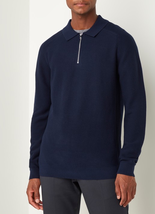 Reiss Roman fijngebreide pullover met halve rits - detail donkerblauw
