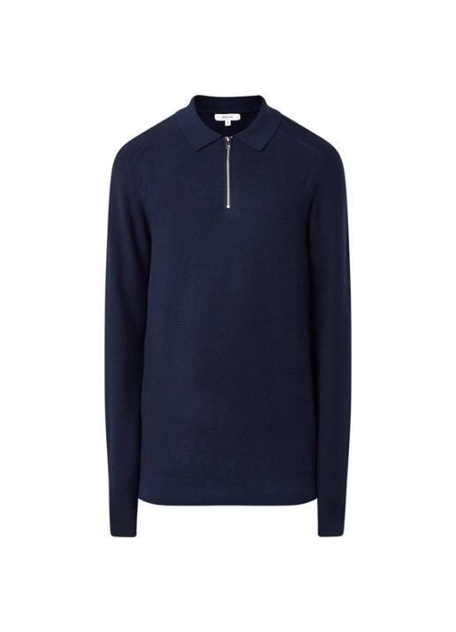 Reiss Roman fijngebreide pullover met halve rits - voorkant 3 donkerblauw