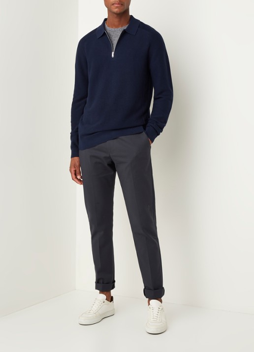 Reiss Roman fijngebreide pullover met halve rits - voorkant 4 donkerblauw