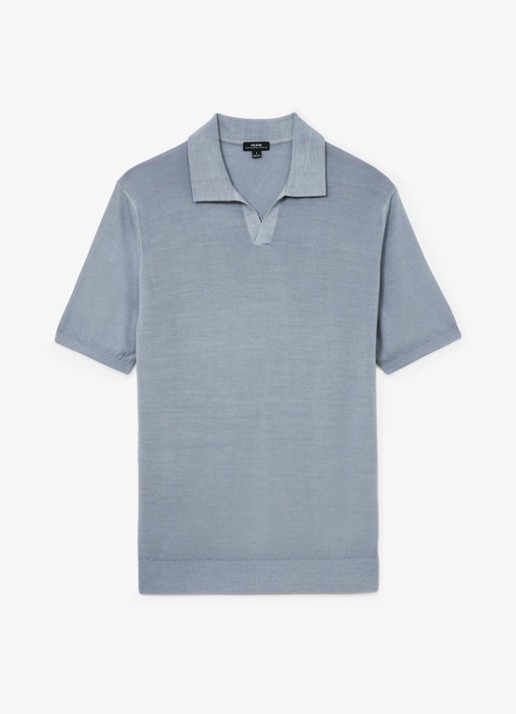 Reiss Rook regular fit polo met structuur - voorkant 6 soft blue / lichtblauw