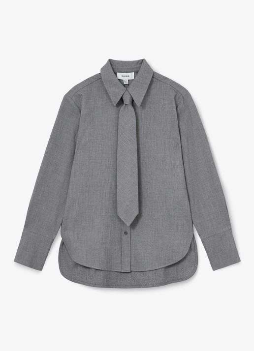 Reiss Rosaria blouse met afneembare stropdas - voorkant donkergrijs