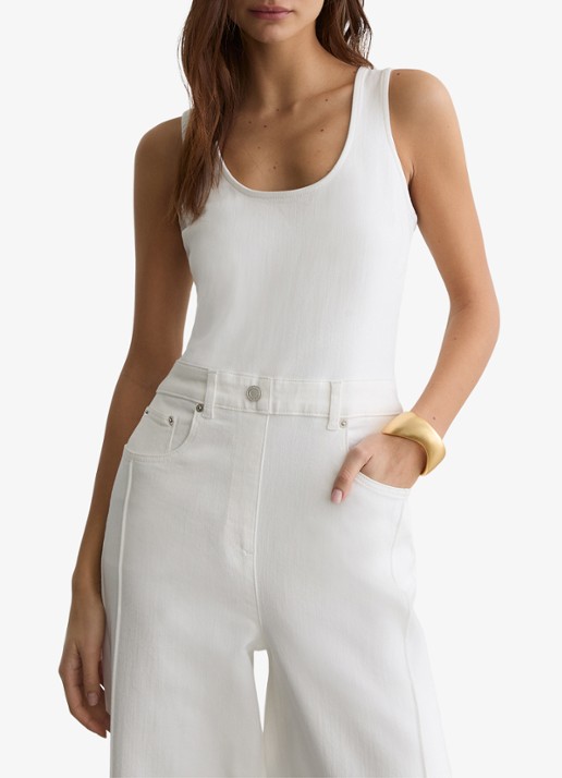 Reiss Rose wide fit jumpsuit van denim - detail 3 gebroken wit
