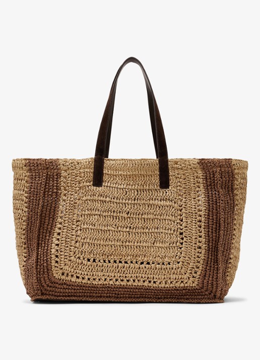 Reiss Rosie schoudertas van raffia - achterkant natural / beige