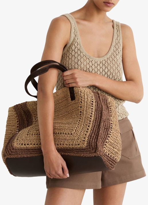 Reiss Rosie schoudertas van raffia - voorkant 3 natural / beige