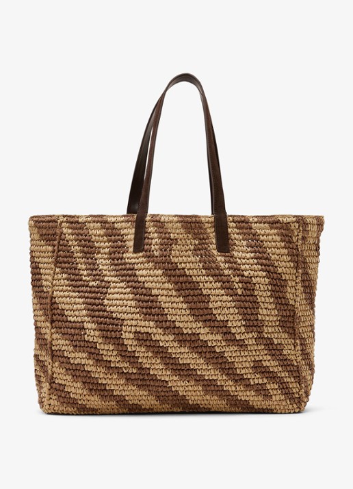 Reiss Rosie schoudertas van raffia - voorkant 2 natural/tan / beige