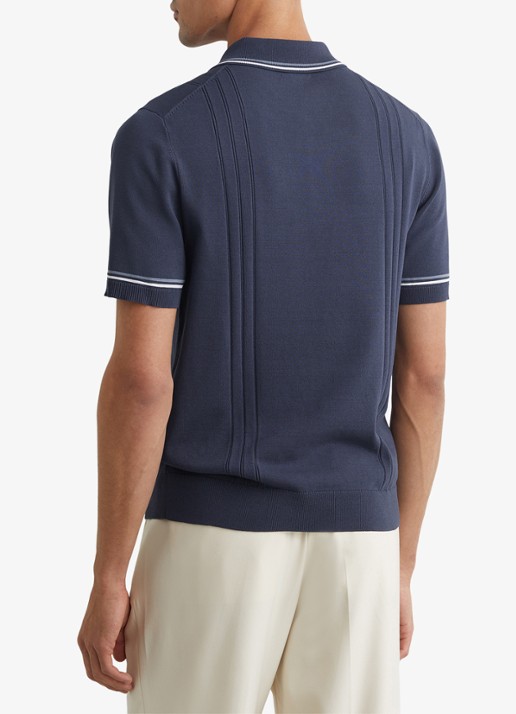 Reiss ROTHWELL Tipped Half-Button Knitted Polo Shirt - achterkant 6 donkerblauw