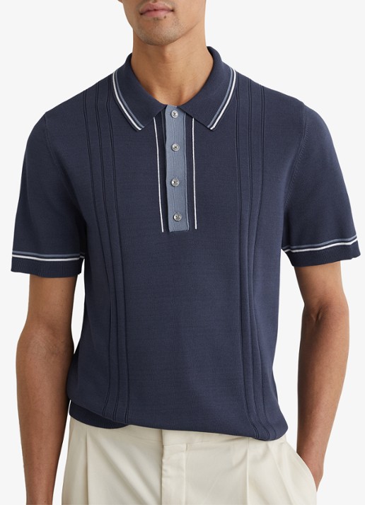 Reiss ROTHWELL Tipped Half-Button Knitted Polo Shirt