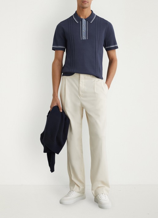 Reiss ROTHWELL Tipped Half-Button Knitted Polo Shirt - voorkant 5 donkerblauw
