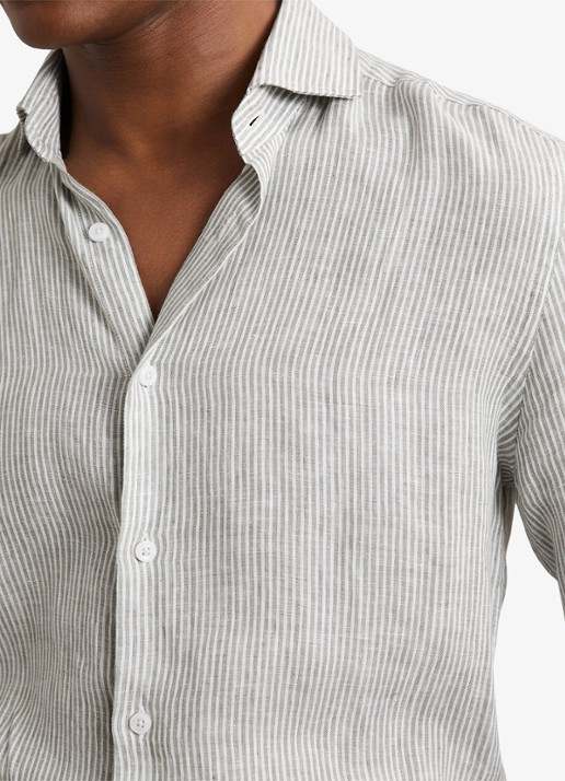 Reiss Ruban overhemd van linnen met streepprint - detail 5 grijs
