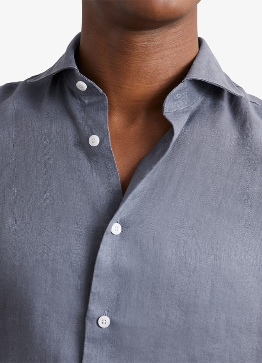 Reiss Ruban overhemd van linnen - detail 5 staalblauw