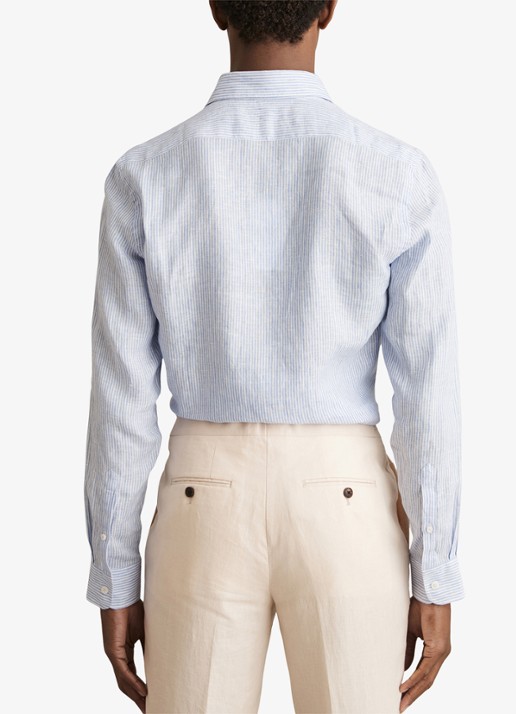 Reiss Ruban regular fit overhemd van linnen met streepprint  - achterkant 3 lichtblauw