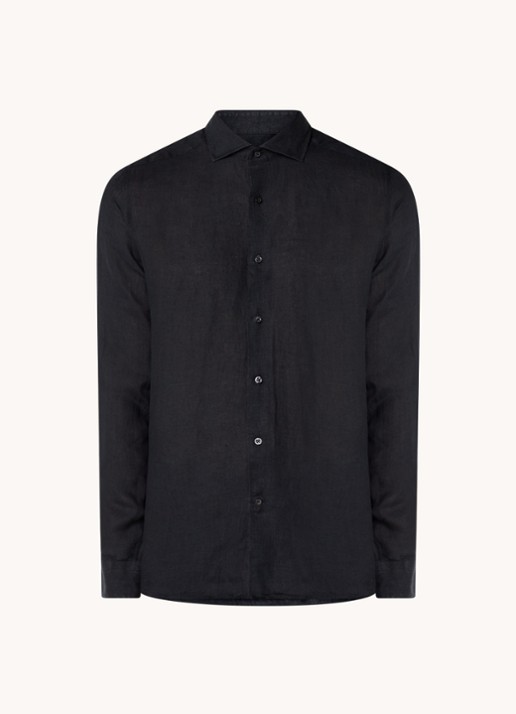 Reiss Ruban regular fit overhemd van linnen  - voorkant 2 zwart